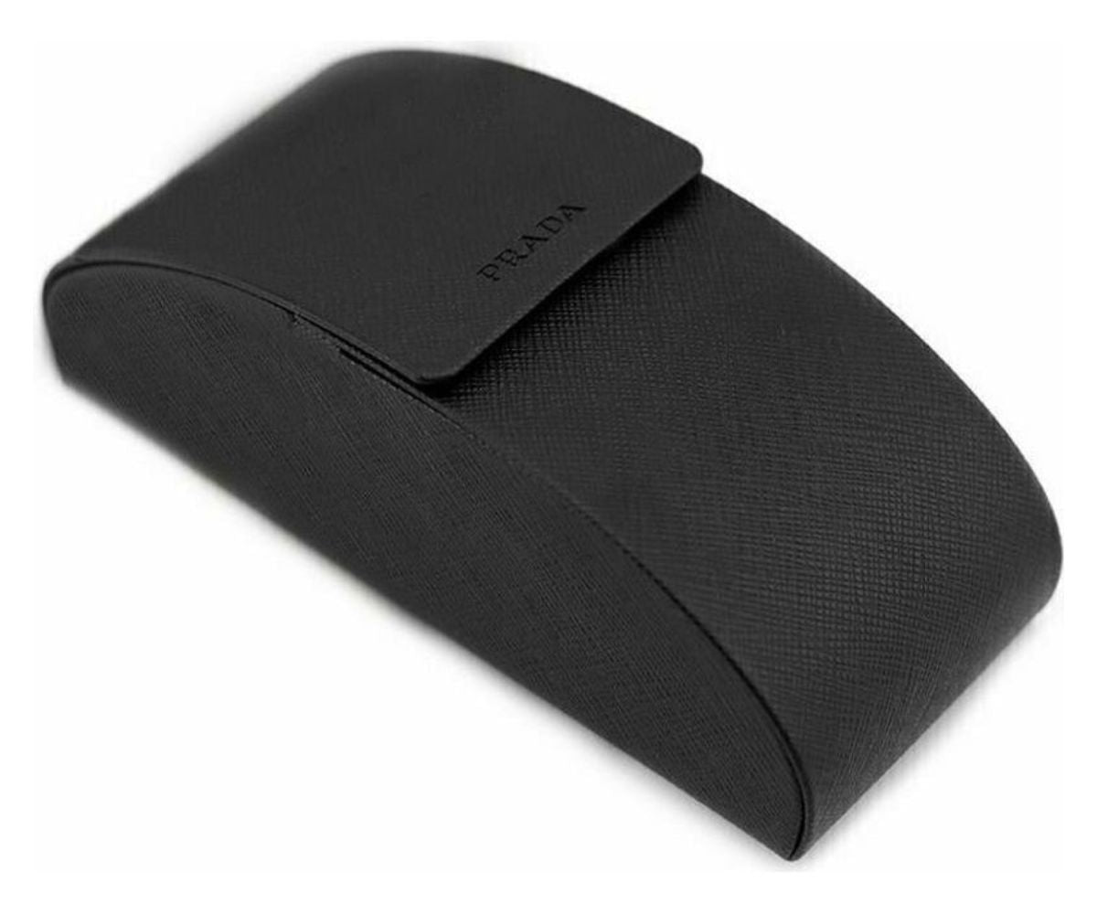 Black Prada sunglasses case with textured design for luxury eyewear storage