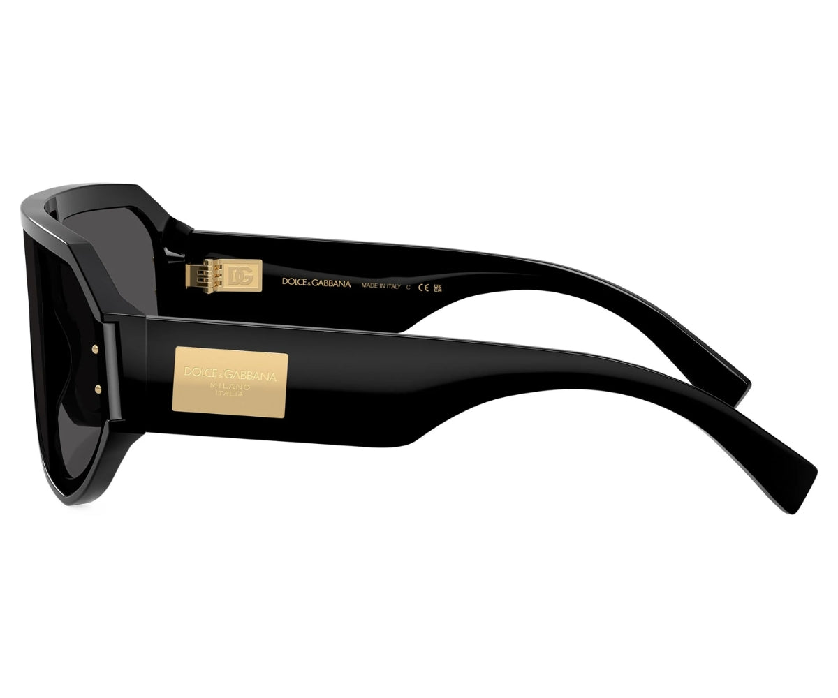Dolce & Gabbana black luxury sunglasses with gold logo, Made in Italy, designer frames