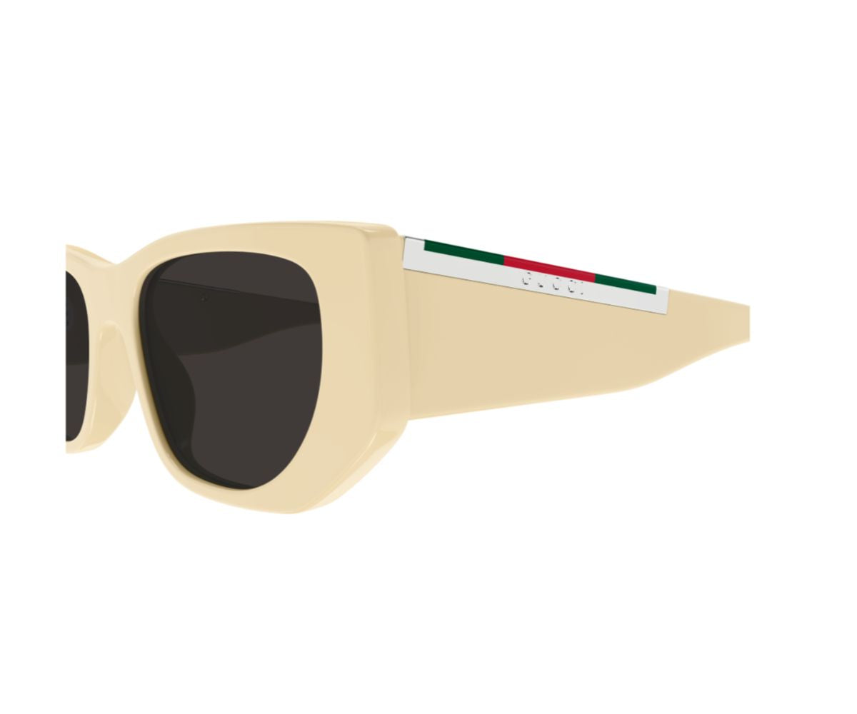 Cream Gucci sunglasses with Italian flag stripe on temple, designer luxury eyewear