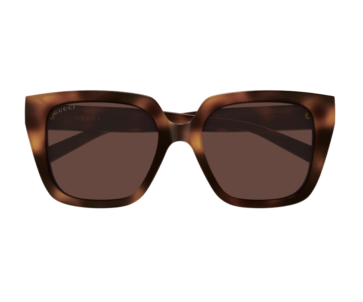 Gucci tortoiseshell square sunglasses with brown lenses, luxury designer frames
