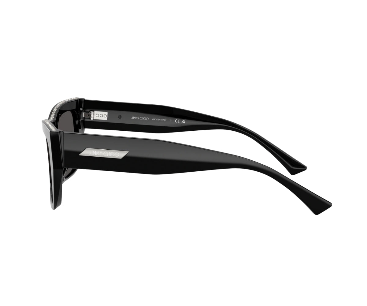 Jimmy Choo black luxury sunglasses with crystal embellishments, designer frames made in Italy