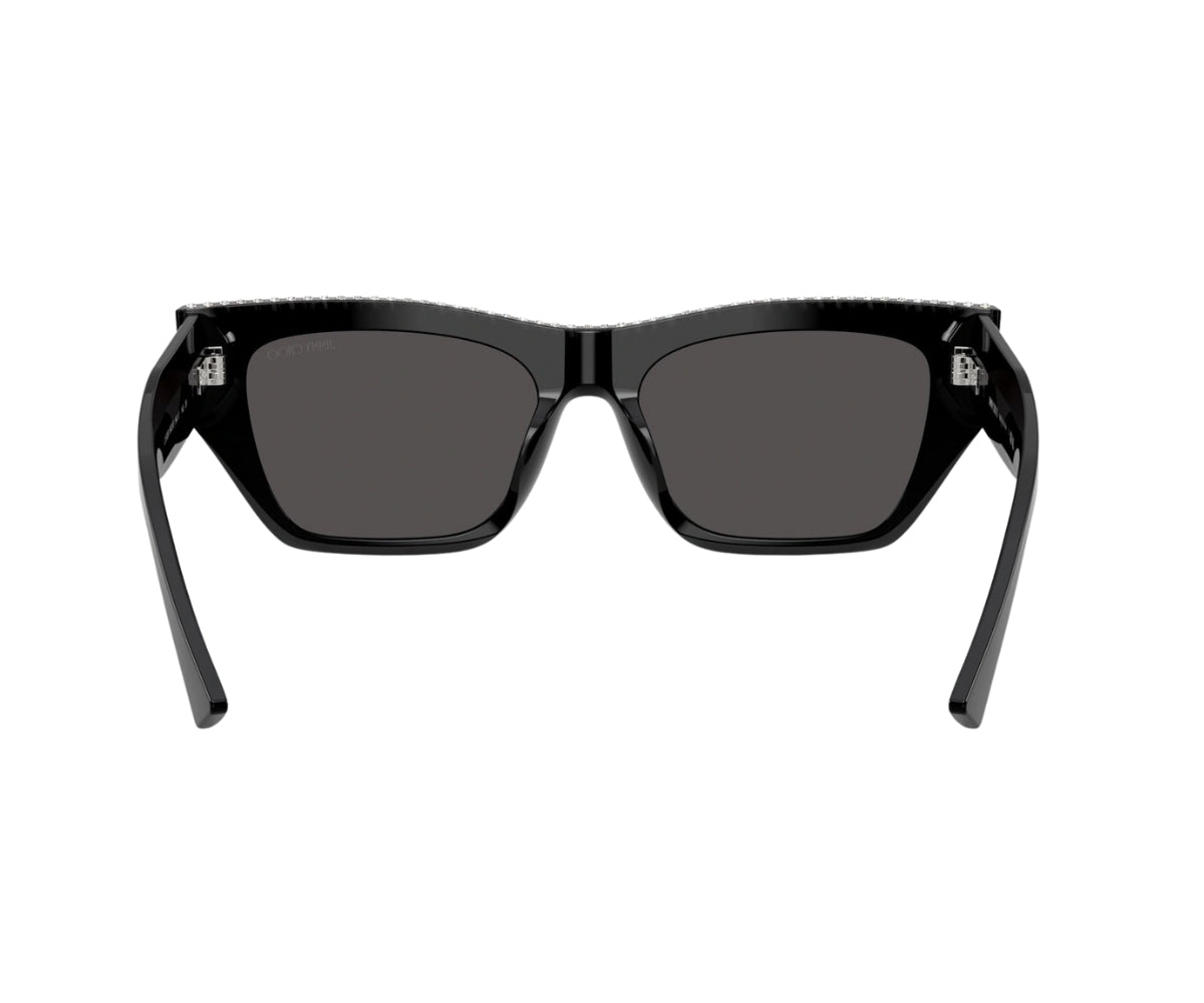 Black rectangular designer sunglasses with dark lenses and metallic accents, luxury eyewear style