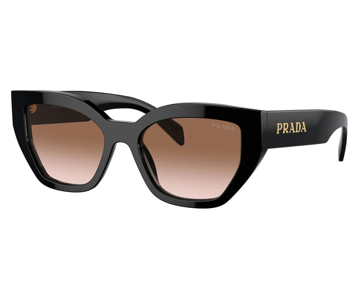 Prada black cat-eye sunglasses with gradient brown lenses, luxury designer eyewear
