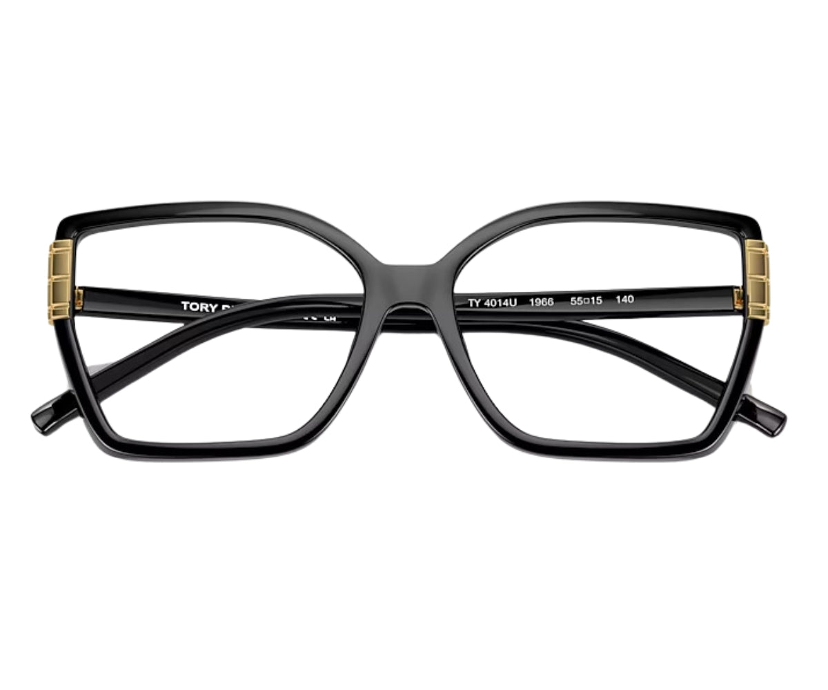 Black Tory Burch eyeglasses with gold accents, model TY 4014U, luxury designer frames for women
