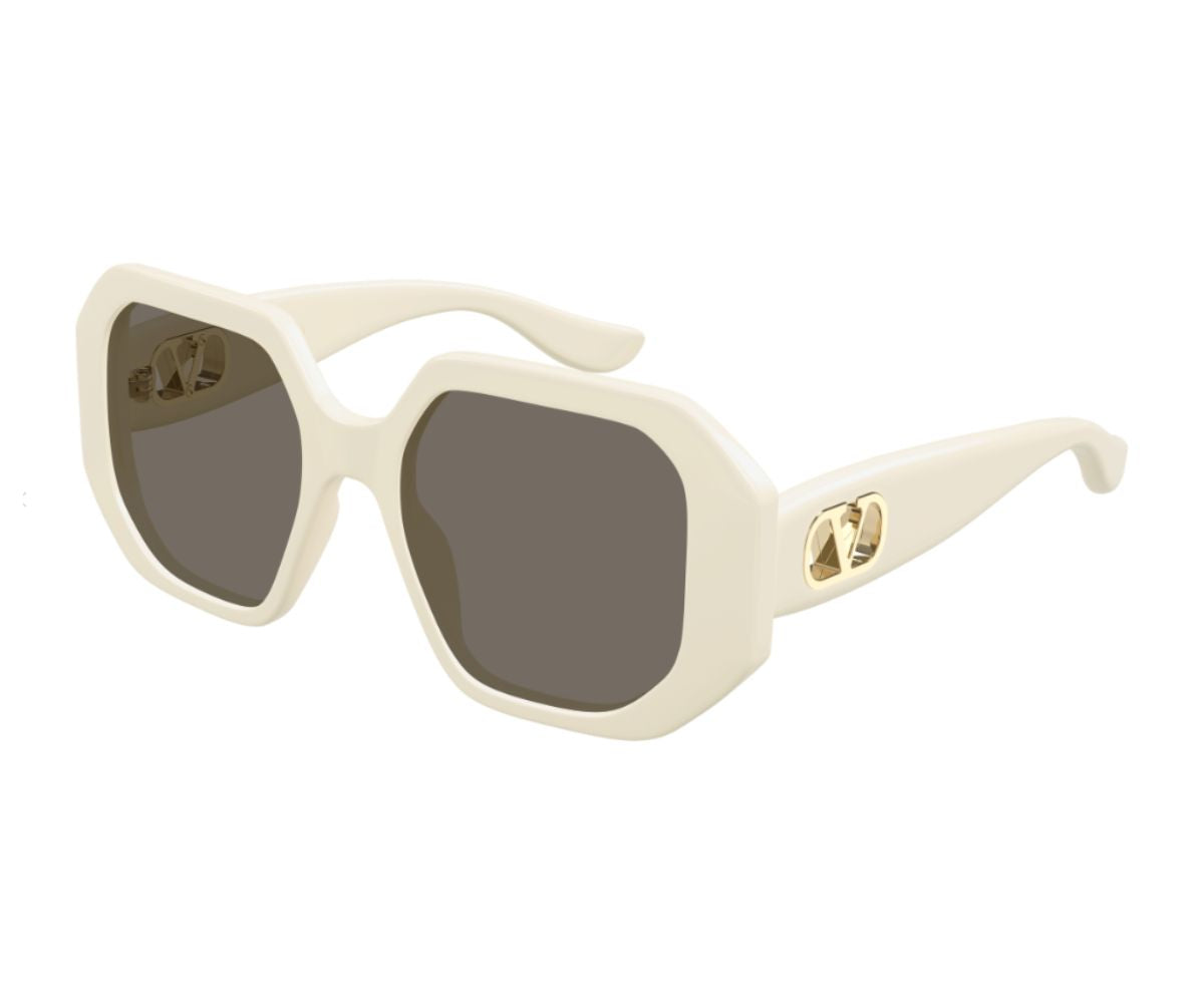 Valentino VG0003SA 004 IVORY SHINY Sunglasses 55-17-145 Valentino VG0003SA Sunglasses 001 Black Grey Geometric - eye  main image 3