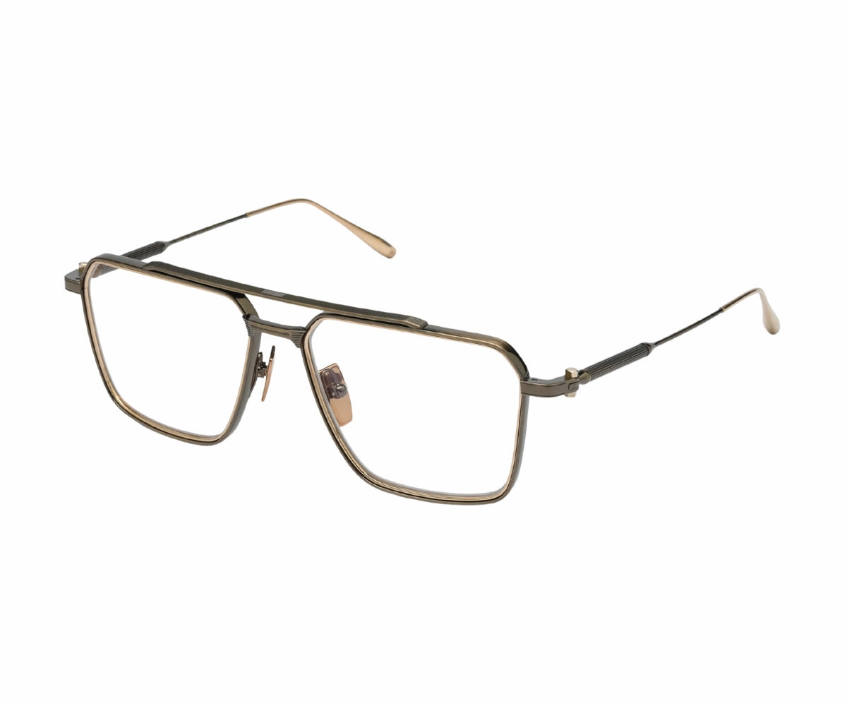 Luxury rectangular metal eyeglasses with gold-tone accents, designer frames for men and women