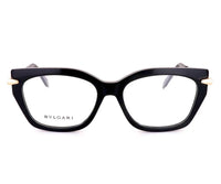 BVLGARI black cat-eye glasses with gold accents, luxury designer eyewear view 2