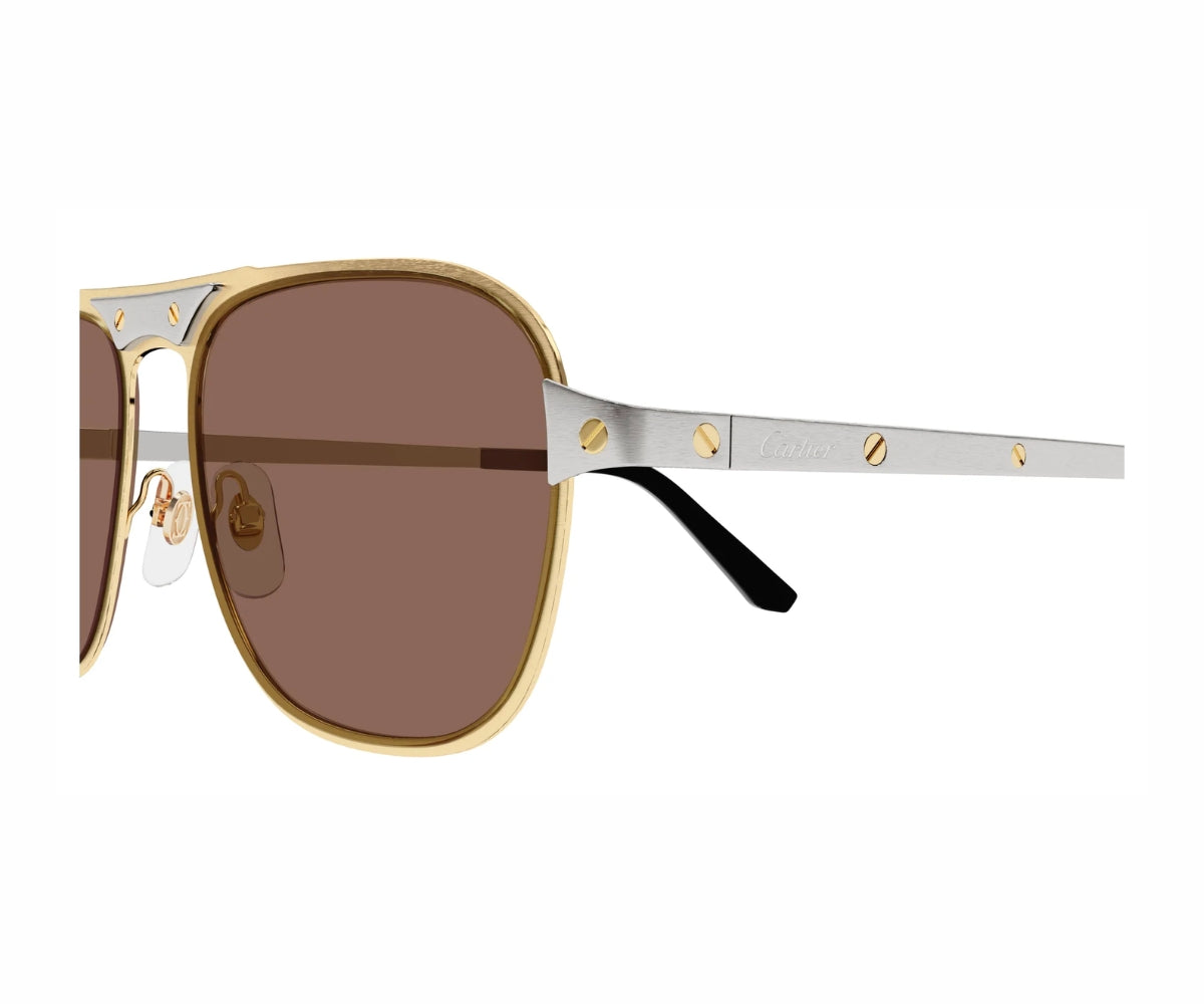 Cartier CT0532S-004 Sunglasses Gold Silver Brown Metal Cartier Mens CT0532SM Metal Aviator Sunglasses from  main image 3