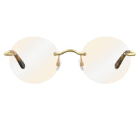Round gold-frame sunglasses with tortoise temple tips, luxury designer style view 2