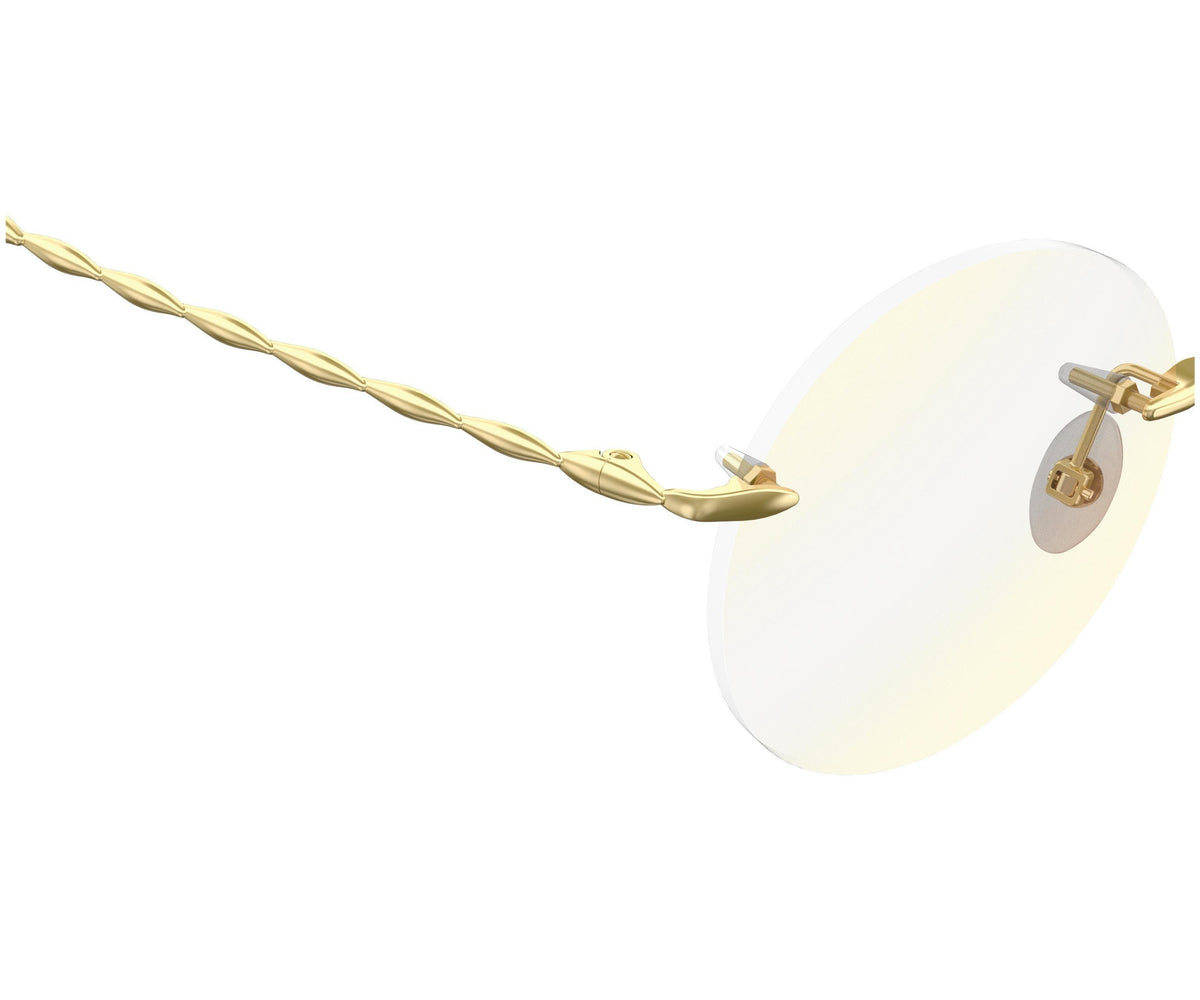 Luxury gold-tone rimless sunglasses with twisted arm design, ideal for designer eyewear collections