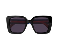 Gucci black square sunglasses with red and blue stripe, luxury designer frames view 2