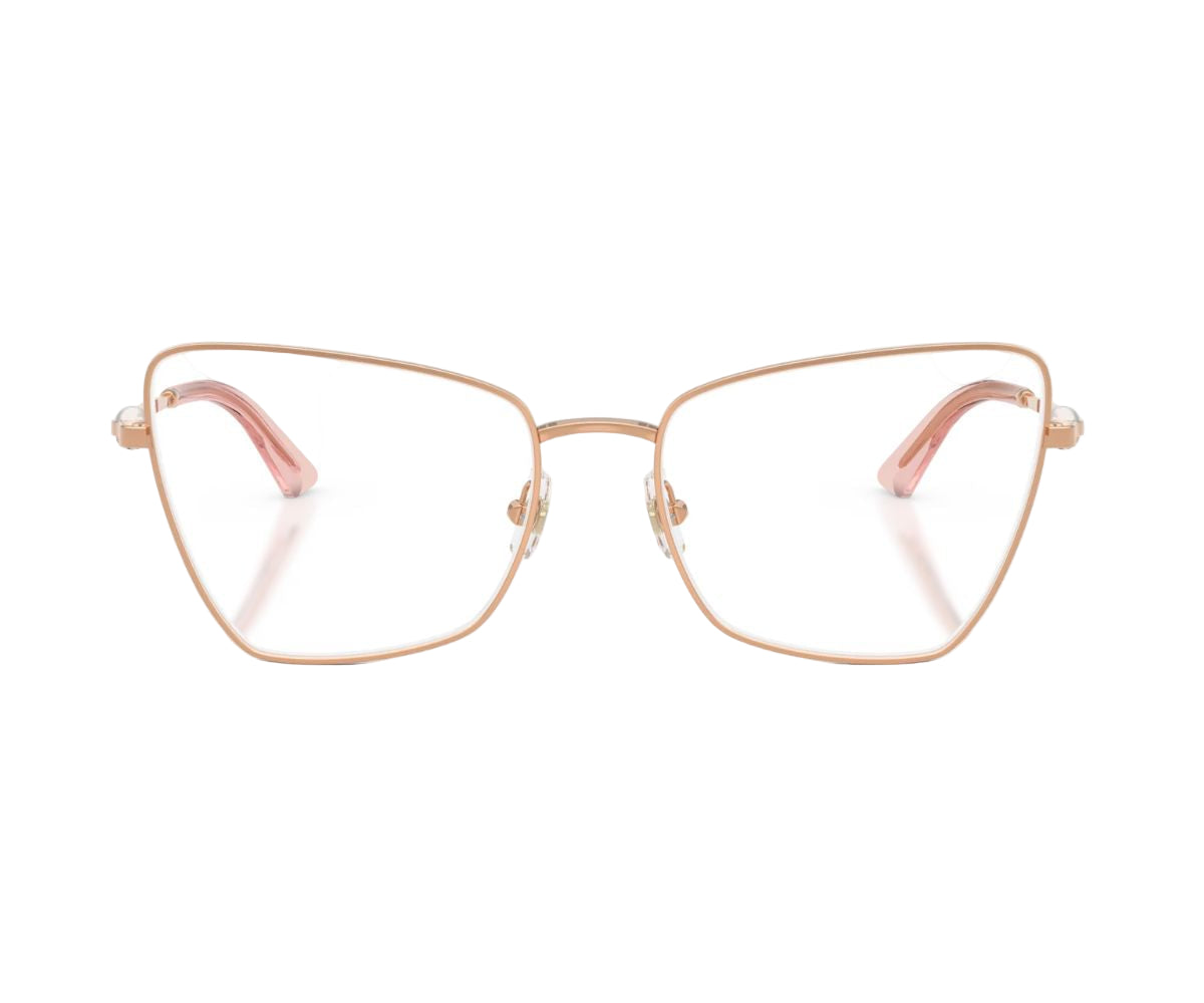 Rose gold cat-eye glasses with clear lenses, stylish designer eyewear for women