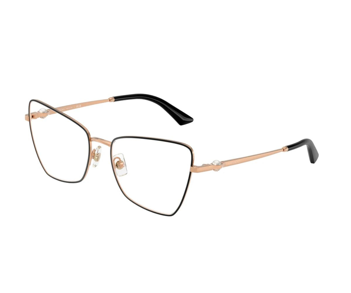Rose gold cat-eye glasses with pearl accents, luxury designer eyewear for women