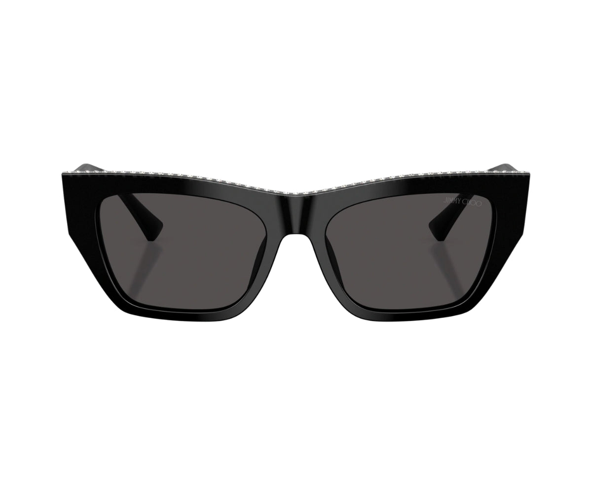 Jimmy Choo black cat-eye sunglasses with crystal trim, luxury designer frames