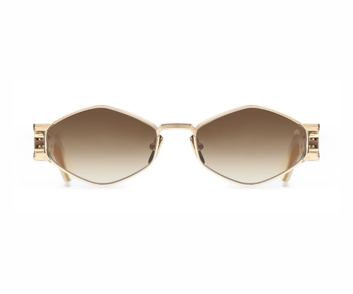 Gold geometric sunglasses with gradient lenses, luxury designer style