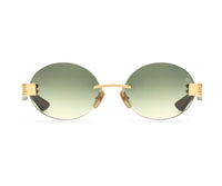 Oval gold-frame sunglasses with green gradient lenses, luxury designer style view 2