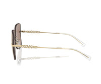 Luxury gold-tone sunglasses with MK logo, designer frames for fashion-forward style view 3