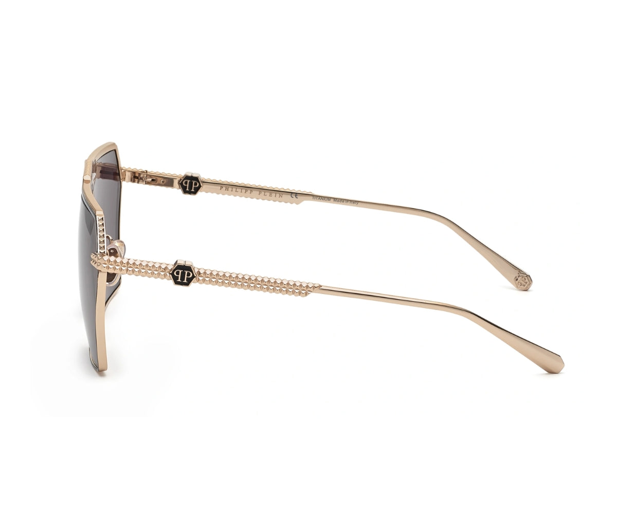 Philipp Plein Cream Square Sunglasses with Gold Accents and Gray Lenses w/ Case Sunglasses Plein Contemporary | Philipp Plein main image 4
