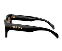 Black Prada sunglasses with gold logo, luxury designer frames made in Italy view 3