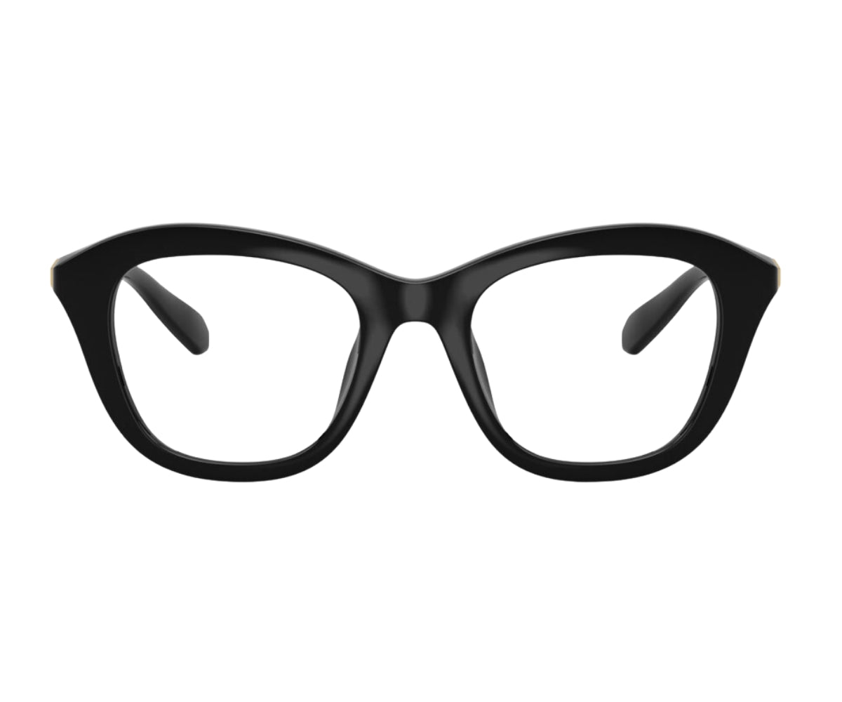 Black cat-eye eyeglasses frames with clear lenses, stylish designer look for women