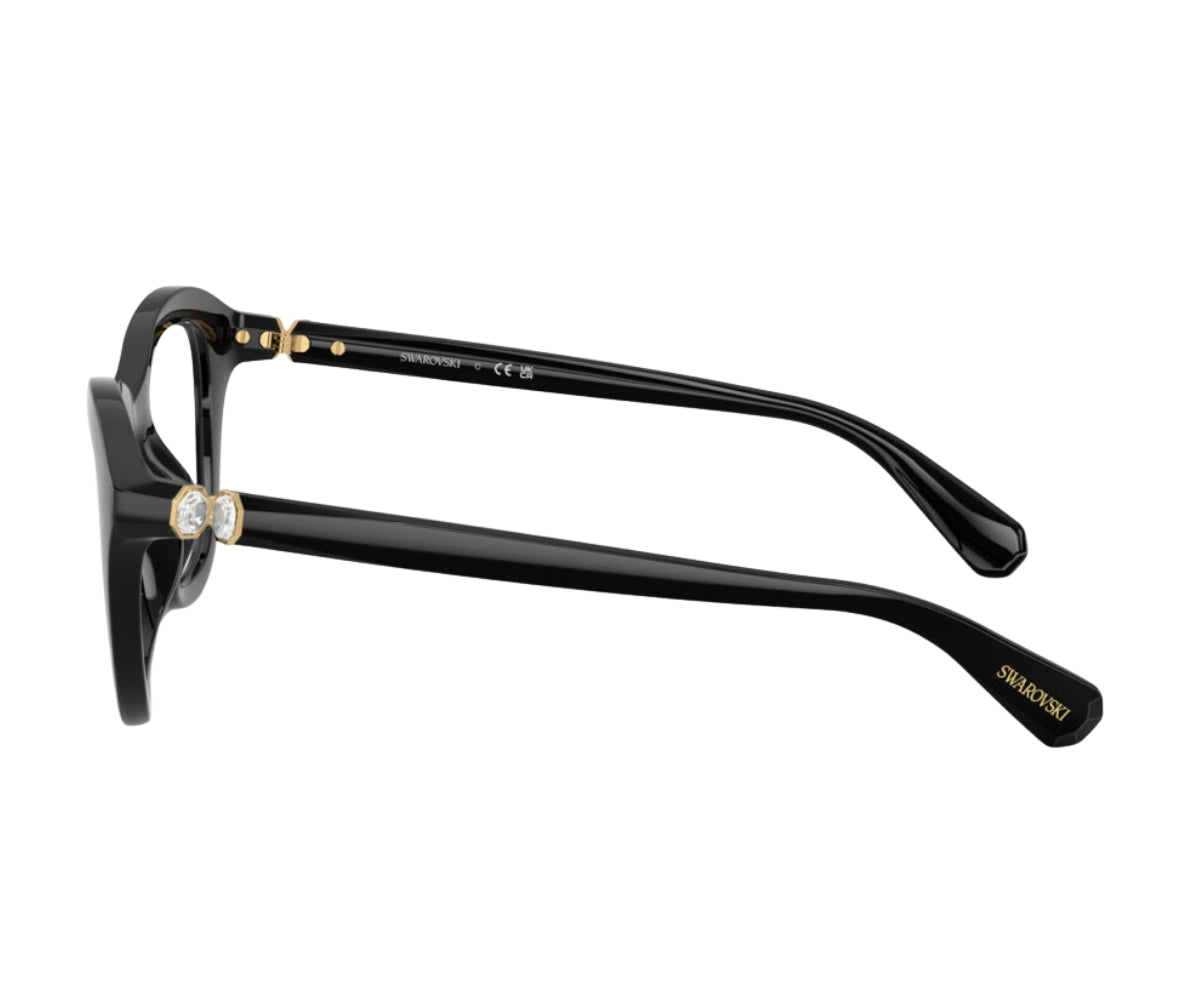 Black Swarovski designer sunglasses with gold accents and crystal details, luxury eyewear for women.