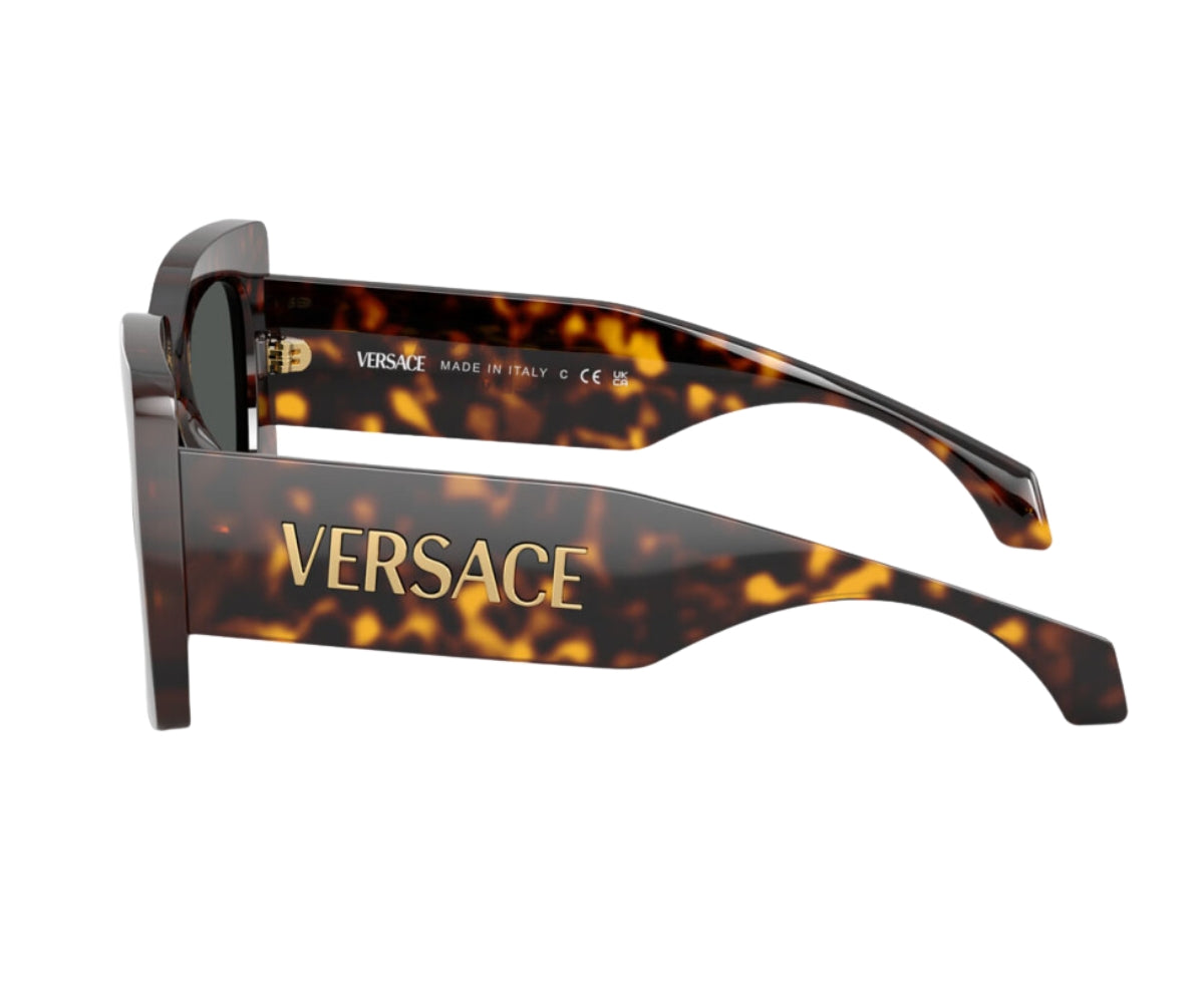 Versace tortoiseshell sunglasses with gold logo, luxury designer frames made in Italy