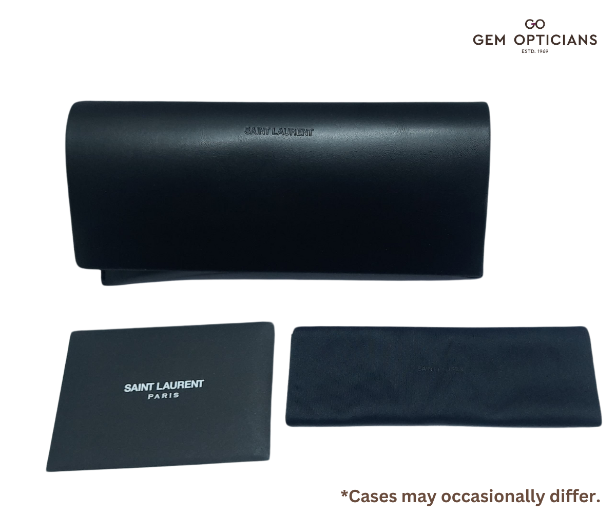 Saint Laurent Paris black leather eyewear case and cleaning cloth set for luxury sunglasses